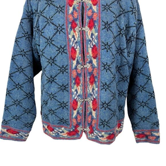 Vintage Icelandic Design Floral Embroidery Wool Cardigan Sweater - Picture 3 of 12